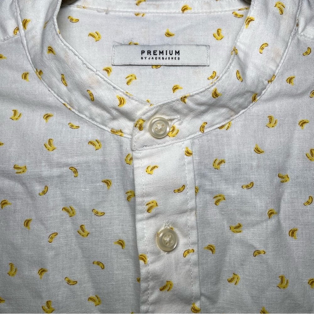 JACK & JONES Summer Vibes Long Sleeve Cotton Linen Shirt Button Up Bananas Small - Picture 3 of 5